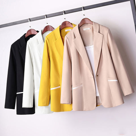 PEONFLY Autumn Blazer Jacket Women Casual Pockets Long Sleeve Pockets Coat Office Ladies Solid Loose Blazers 2023