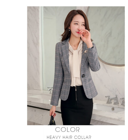 Blazer Feminin Women gary Plaid Blazer  Style Slim Blazers And Jackets One Button Suit  Office Jacket Elegant 3xl