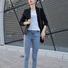 PEONFLY 2023 Women Solid Color Black Blazer Jacket Casual Long Sleeve Loose Coat Office Lady Single Button Blazer