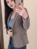 PEONFLY Plaid Women Blazer Single Button Long Sleeve Female Casual Coats Office Ladies Outerwear Chic Tops Blazer