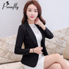 PEONFLY Women Elegant Long Sleeve Single Button Blazer Jacket Casual Solid Female Lady Office Blazer Outwear Coat Black
