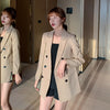 PEONFLY 2022 Spring Casual Double Breasted Women Jackets Notched Collar Blazer Female Outerwear Elegant Ladies Coat Blue