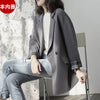 PEONFLY Grey Check Cuffs Blazer Coat Autumn Office Lady Ladies Slim Buttons Long Loose Coat Formal Casual Outerwear