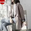 PEONFLY Grey Check Cuffs Blazer Coat Autumn Office Lady Ladies Slim Buttons Long Loose Coat Formal Casual Outerwear