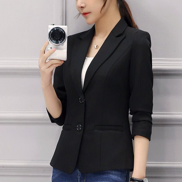 PEONFLY Plus Size 2022 Women Blazer Black Long Sleeve Blazers Single Breasted Coat Slim Office Lady Jacket Suit Femme Jackets