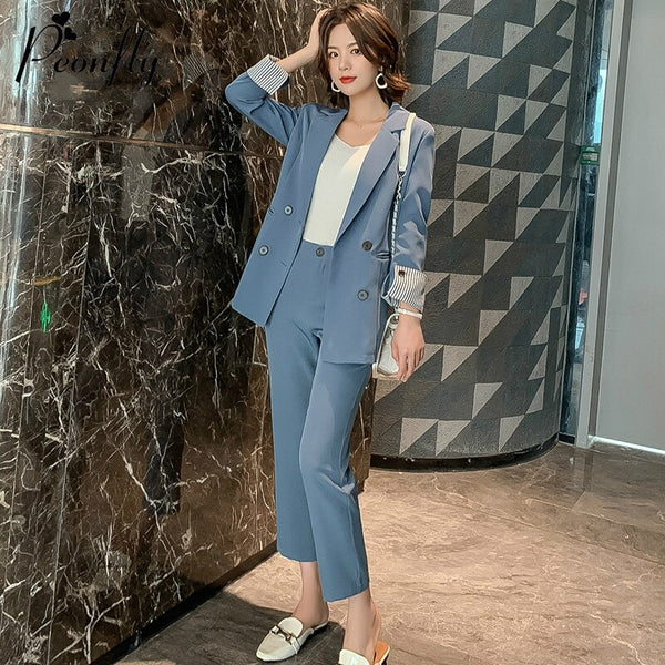 PEONFLY Slim Blazers Women Autumn Suit Jacket Female Work Office Lady Suit Solid Business Notched Blazer Coat Pink