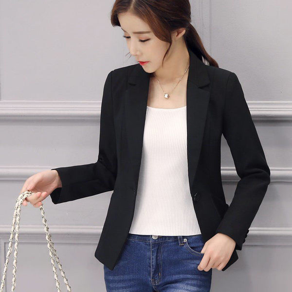 PEONFLY Spring Autumn Women's Long Sleeve Single Button Jacket Loose Casual Black Women Blazers Jackets Work Wear Coat