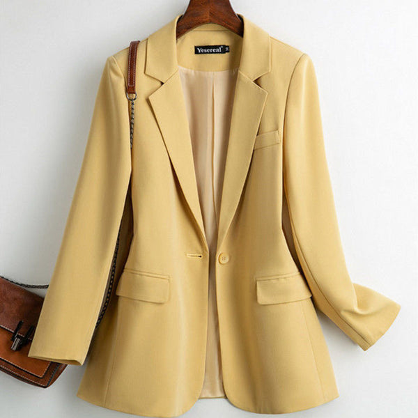 PEONFLY Suit Coat Women's Jacket Long Sleeve Loose Casual Solid Office Lady Single-breasted Elegant Jacket Cardigan Tops
