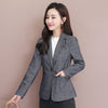 PEONFLY Vintage Casual Plaid Blazer Women Single Button Office Ladies Jacket Coat Notched Collar Long Sleeve Blazer