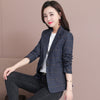 PEONFLY Vintage Casual Plaid Blazer Women Single Button Office Ladies Jacket Coat Notched Collar Long Sleeve Blazer
