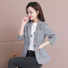 PEONFLY Vintage Casual Plaid Blazer Women Single Button Office Ladies Jacket Coat Notched Collar Long Sleeve Blazer