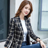 PEONFLY Vintage Casual Plaid Blazer Women Single Button Office Ladies Jacket Coat Notched Collar Long Sleeve Jacket 2023
