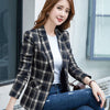 PEONFLY Vintage Casual Plaid Blazer Women Single Button Office Ladies Jacket Coat Notched Collar Long Sleeve Jacket 2023