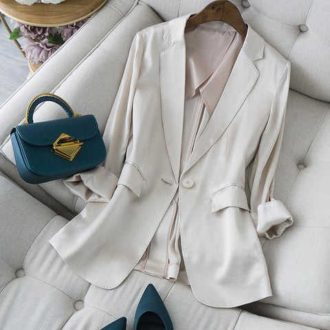 PEONFLY Vintage Korean Pockets Office Ladies Blazers Coat Women 2022 Notched Long Sleeve Outerwear Casual Chaqueta Mujer