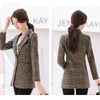 PEONFLY Vintage Office Lady Notched Collar Plaid Women Blazer Single Button Autumn Jacket 2023 Casual Pockets Female Suits Coat