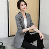 PEONFLY Vintage Office Lady Notched Collar Plaid Women Blazer Single Button Autumn Jacket 2023 Casual Pockets Female Suits Coat
