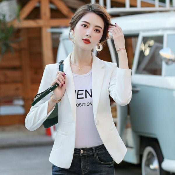 PEONFLY Women Blazer 2023 Formal Blazers Lady Office Single Button Pockets Jackets Coat Slim Black Women Blazer Femme Jackets