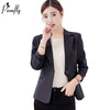 PEONFLY Women Solid Color Office Suits Elegant Notched Blazer Coat Single Button Female Casual Jacket Autumn Winter