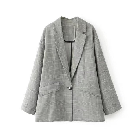Women gary Plaid Blazers and Jackets Suit Ladies Long Sleeve Work Wear Blazer Casual Female Outerwear Wear Work Coat