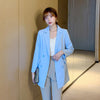 PEONFLY Women's Office Ladies Double Breasted Blazers Coat Vintage Long Sleeve Loose Solid Female Outerwear Blue