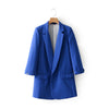 women elegant pink blue green blazer pockets Notched collar three quarter sleeve outerwear office casual tops