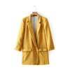 women elegant pink blue green blazer pockets Notched collar three quarter sleeve outerwear office casual tops