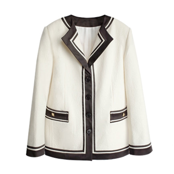 PERHAPS U White Notch Collar Long Sleeve Pocket Casual Chic Women Blazer Single-breasted C0538