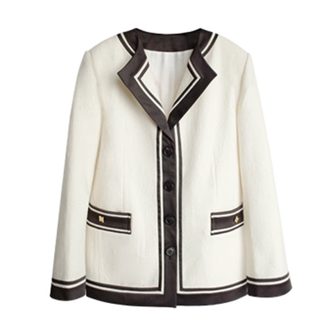 PERHAPS U White Notch Collar Long Sleeve Pocket Casual Chic Women Blazer Single-breasted C0538
