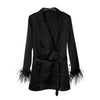 PERHAPS U Women Black Gray Sash Button Long Sleeve Notch Collar Blazer Satin Double-breasted Solid C0318