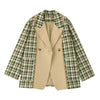 PERHAPS U Women Plaid Button Long Sleeve Notch Collar Blazer Double-breasted Green Patchwork Spring Autumn Fall C0324