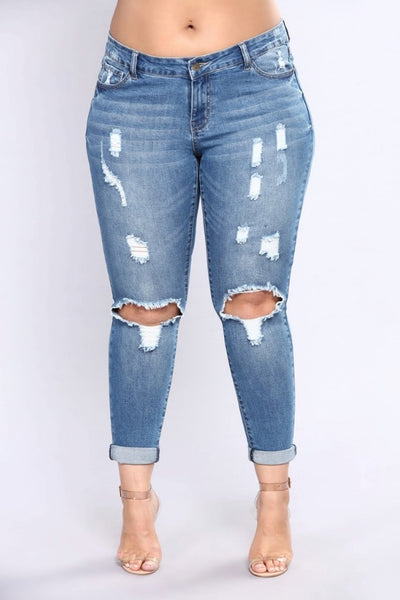PLUS fashion Jeans Women High Waist Skinny Pencil Blue Denim Pants women ripped hole washed Jeans women 4XL 5XL 6XL 7XL big hip