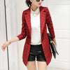 POENFLY  blazer 2022 spring autumn new blazer women jacket slim medium-long plaid long-sleeve casual suit blazer Female