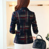 POENFLYWomen Blazers & Jackets Blue Red Plaid Blazer Women blazer Coat Casual One Button Outerwear Short Blazer Feminino