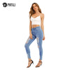 POTILI Woman Jeans Mid Rise Clothes Blue Streetwear Vintage Quality Straight Ripped Pants Office Lady Denim Trousers
