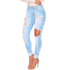 POTILI Women Jeans High Waist Hollow Out Cowboy Pants Full Length  Streetwear Skinny Casual Denim Trousers