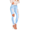 POTILI Women Jeans High Waist Hollow Out Cowboy Pants Full Length  Streetwear Skinny Casual Denim Trousers