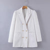 PPYQYKX Za Blazer 2023 Women&#39;s Autumn Woollen Puff Sleeve White Blazer Office High Street Ladies Casual Shorts Business Suit