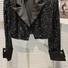 PREPOMP 2023 Autumn Long Sleeve Notched Collar Double Breasted Buttons Bright Sequins Black Short Jacket Blazer Women GG276