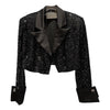 PREPOMP 2023 Autumn Long Sleeve Notched Collar Double Breasted Buttons Bright Sequins Black Short Jacket Blazer Women GG276