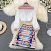 PREPOMP 2023 Suit Female Celebrity Temperament Print Loose Long Sleeve Shirt 2-piece Set High Waist Skirt GE342