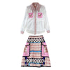 PREPOMP 2023 Suit Female Celebrity Temperament Print Loose Long Sleeve Shirt 2-piece Set High Waist Skirt GE342