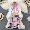 PREPOMP 2023 Suit Female Celebrity Temperament Print Loose Long Sleeve Shirt 2-piece Set High Waist Skirt GE342