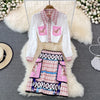 PREPOMP 2023 Suit Female Celebrity Temperament Print Loose Long Sleeve Shirt 2-piece Set High Waist Skirt GE342