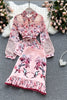PREPOMP 2023 Temperament Suit Spring Summer Ladies Shirt Design Lace Stitching Elegant Print Skirt Two Piece Set Outfits GB542