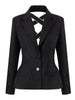 PREPOMP Autumn Women Coat Turn-down Collar Black Hollow Out Bow Bandage Rhinestone Slim Blazer Women Jacker GF990