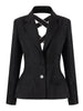 PREPOMP Autumn Women Coat Turn-down Collar Black Hollow Out Bow Bandage Rhinestone Slim Blazer Women Jacker GF990
