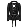 PREPOMP Autumn Women Coat Turn-down Collar Black Hollow Out Bow Bandage Rhinestone Slim Blazer Women Jacker GF990