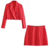 PSEEWE Za Blazer Skirt Suits Red Double Breasted Cropped Blazer Women's Elegant Sets High Waist Mini Skirt Office Casual 2 Pcs