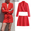 PSEEWE Za Blazer Skirt Suits Red Double Breasted Cropped Blazer Women's Elegant Sets High Waist Mini Skirt Office Casual 2 Pcs