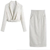 PSEEWE Za Set Woman Skirt Suits White Striped Cropped Blazer Set 2 Pieces High Waist Long Skirt Women Elegant Office Summer Suit